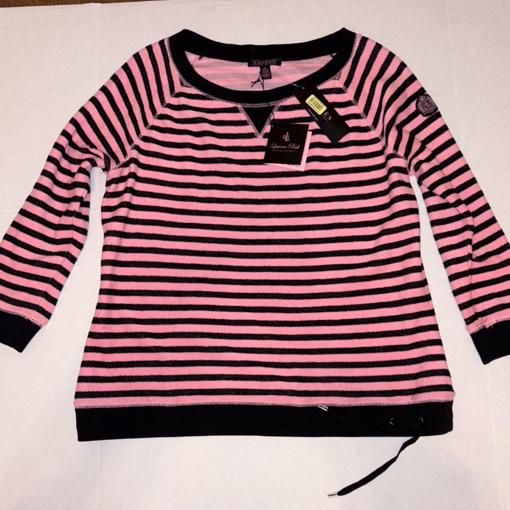 Lauren Pink Ralph Lauren V-Neck Sweater Women’s XL  Pink/Black